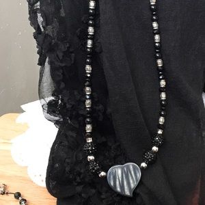 Handcrafted Elongated Silver&Black Necklace